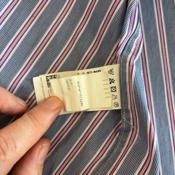 AUTHENTIC - Hugo Boss Regular Fit Dress Shirt Blue Red Stripe (40/15¾ M) - Picture 3 of 5